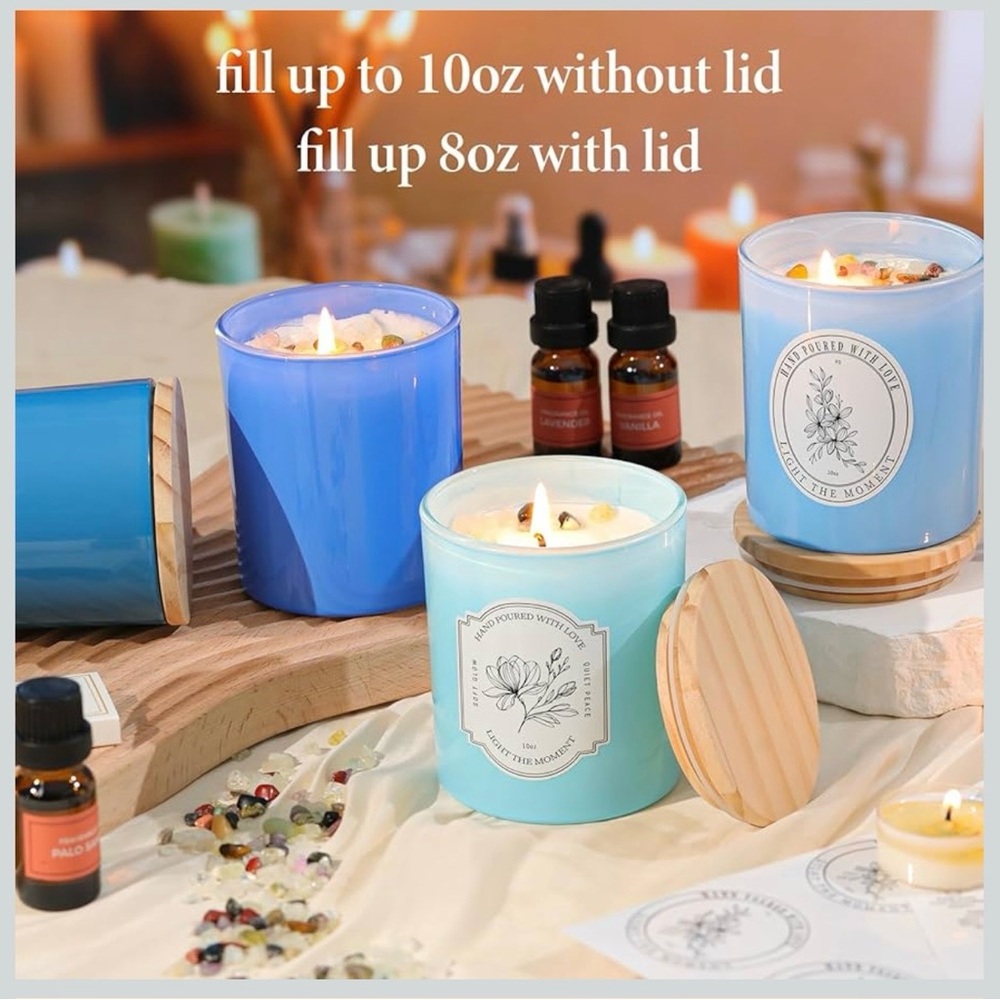 12Pcs Assorted Blue Glass Candle Jars with Wooden Lids for Making Candles - Picture 4 of 8